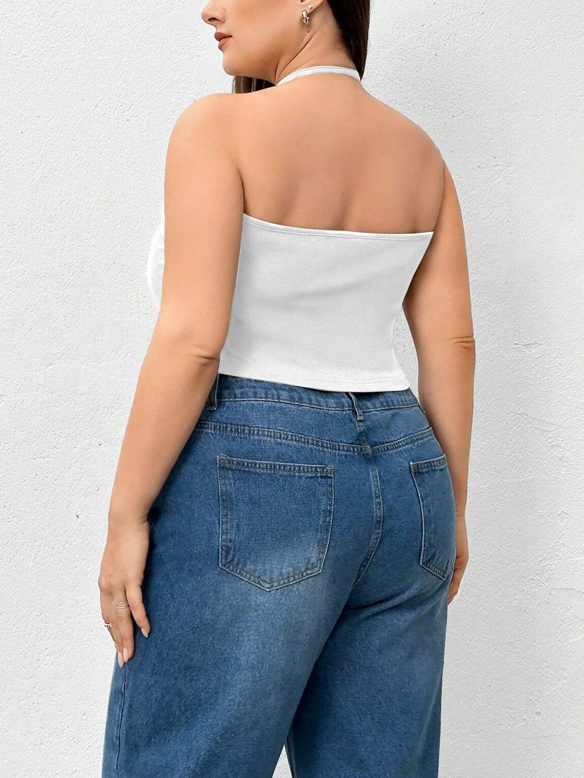 Top sin mangas de punto de color liso con cuello halter 