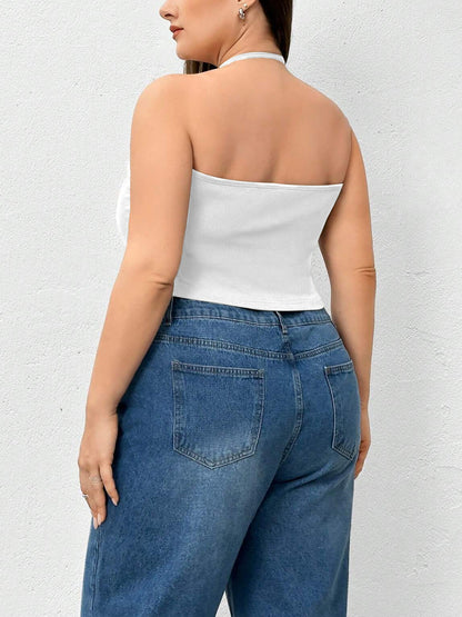 Top sin mangas de punto de color liso con cuello halter 