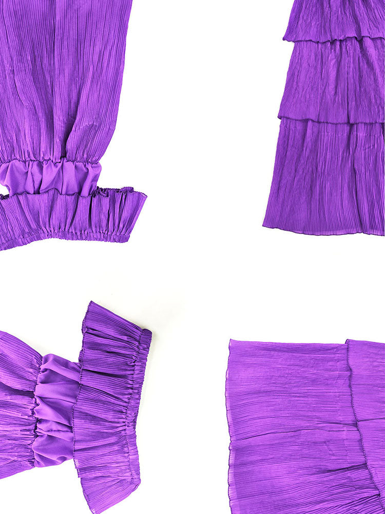 Vestidos largos plisados ​​en capas con hombros descubiertos y tallas grandes