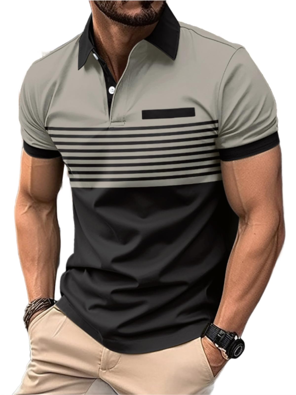 Mens Color Block Striped Polo Shirts