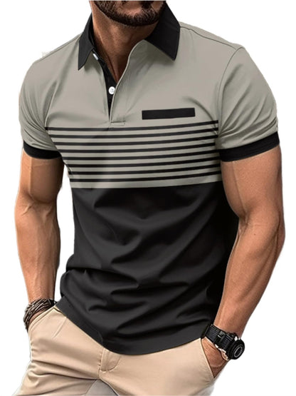 Mens Color Block Striped Polo Shirts
