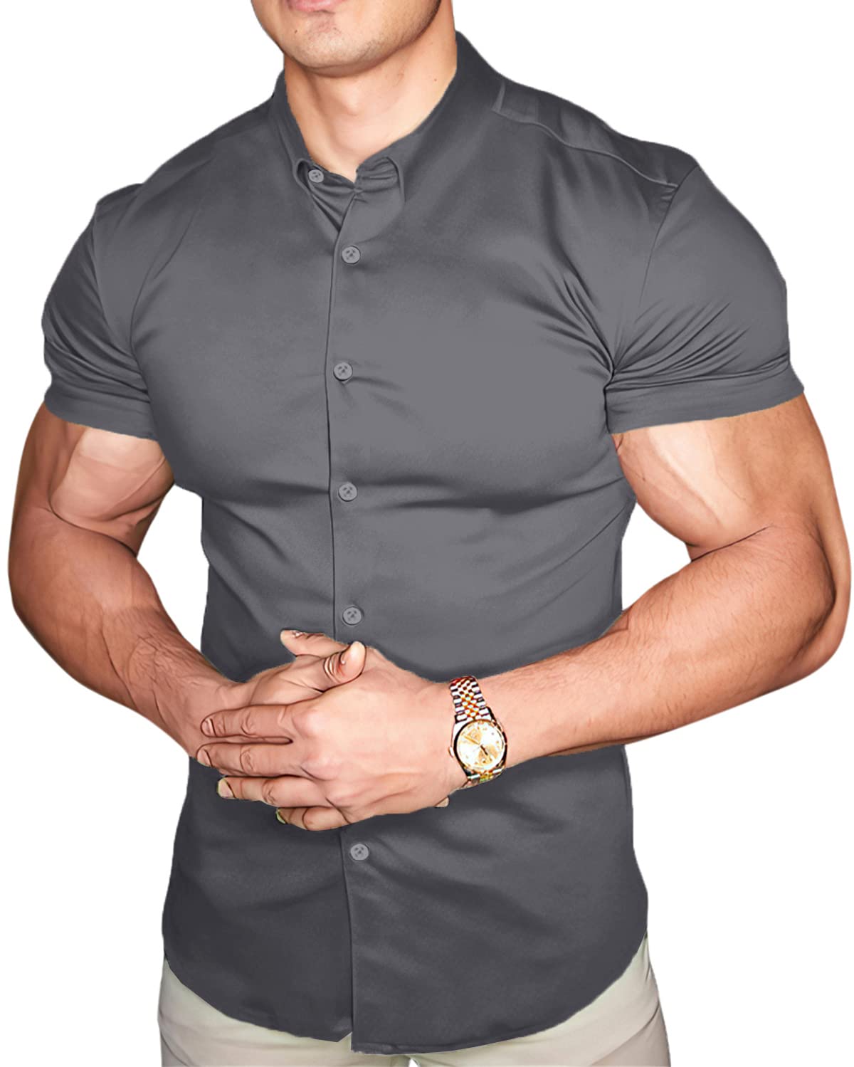 Camisas con botones de manga corta para hombre