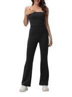 Off Shoulder Solid Color Flare Jumpsuits