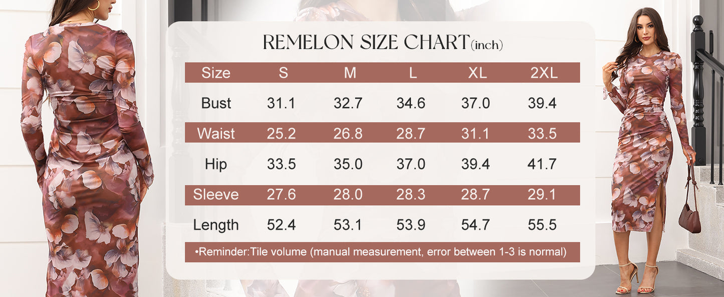 Floral Print Long Sleeve Side Split Dresses