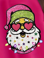 Christmas Santa Print Solid Color Sweatshirt