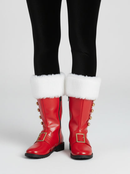 Fur Trim Buckles Bell Decor Santa Boots