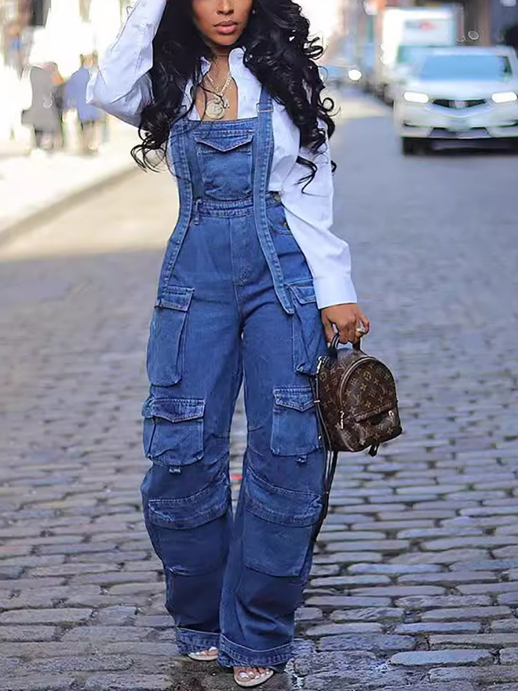 Mono vaquero holgado con múltiples bolsillos estilo callejero 4月中出货