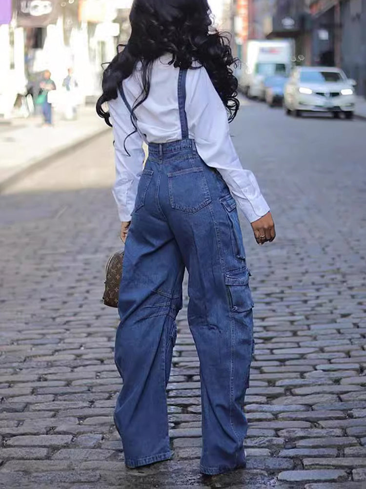 Mono vaquero holgado con múltiples bolsillos estilo callejero 4月中出货