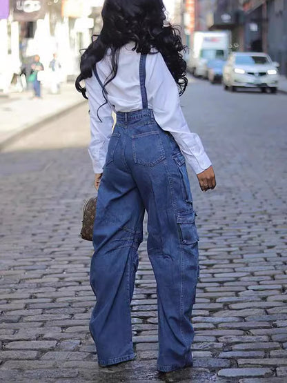 Mono vaquero holgado con múltiples bolsillos estilo callejero 4月中出货