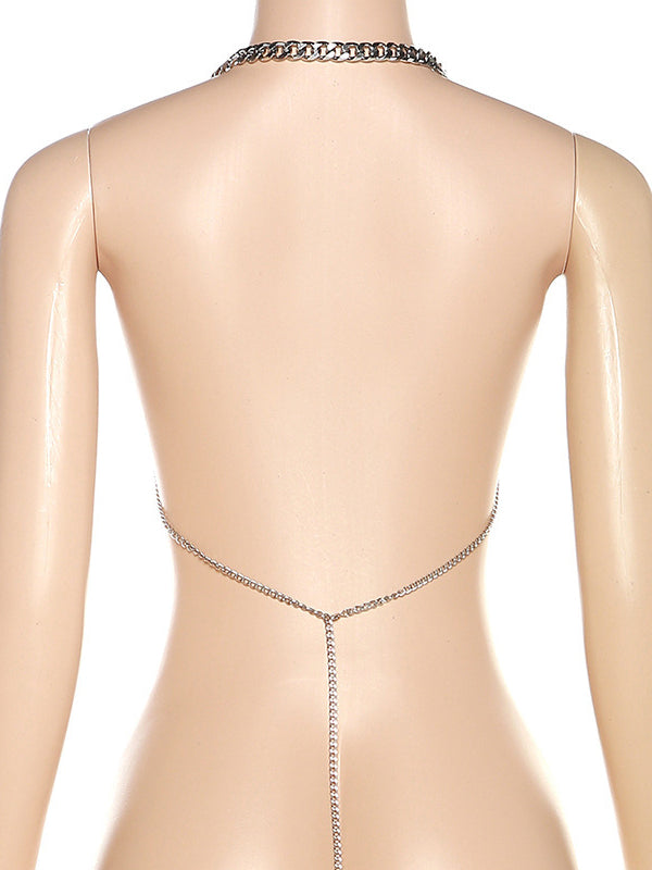 Top corto con cadena metálica y espalda descubierta 