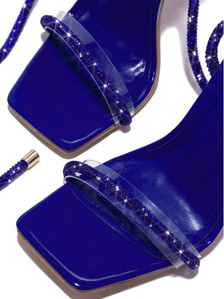 Sandalias de tacón alto con correa en el tobillo con diamantes de imitación brillantes 