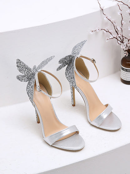 3D Butterfly Bow Ankle Strap Heeled Sandal