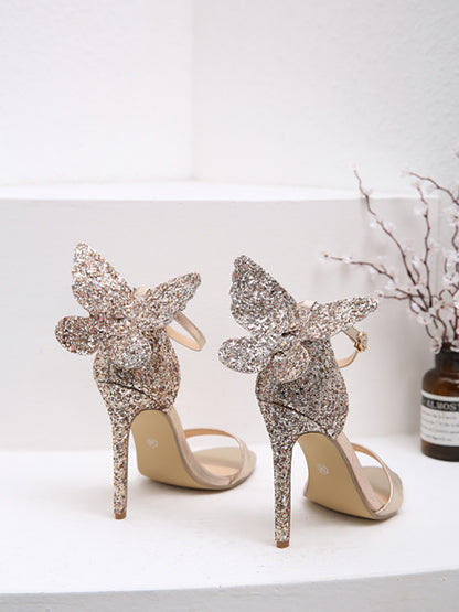 3D Butterfly Bow Ankle Strap Heeled Sandal
