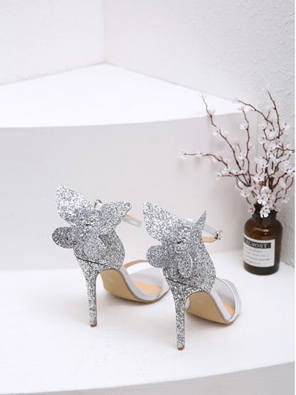 3D Butterfly Bow Ankle Strap Heeled Sandal