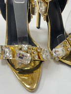 Sandalias de tacón alto con tiras cruzadas y diamantes de imitación 