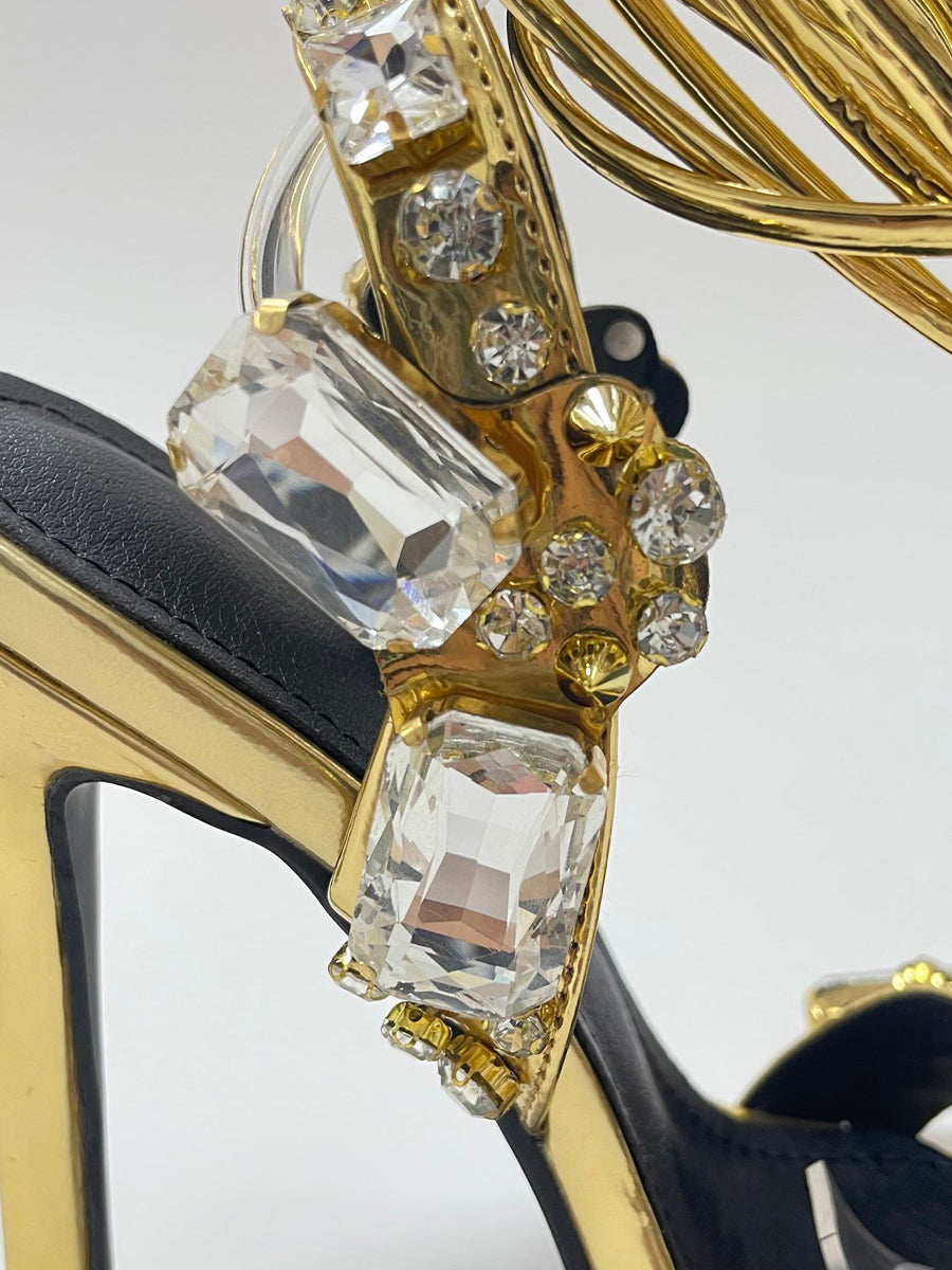Sandalias de tacón alto con tiras cruzadas y diamantes de imitación 