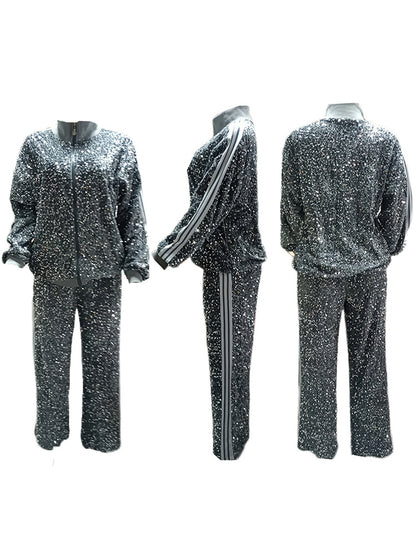 Two-Piece Sequin Jacket Pants Set Tracksuits