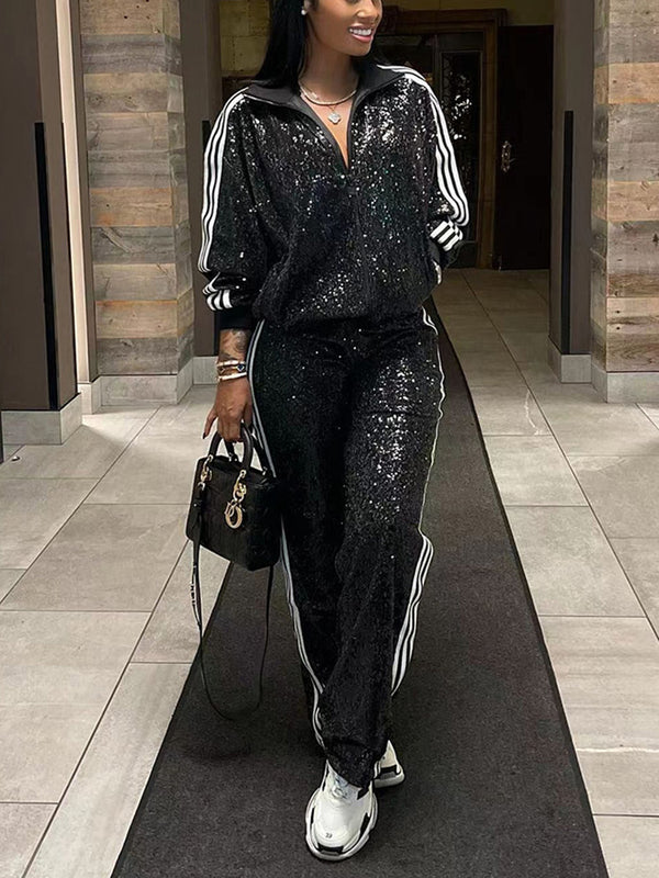 Two-Piece Sequin Jacket & Pants Sets Tracksuits