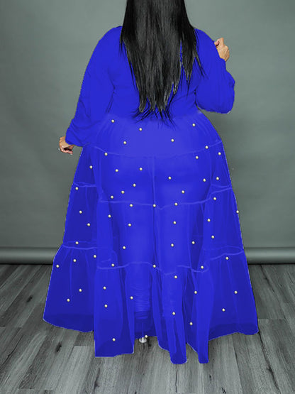 Tops de patchwork de malla de perlas de talla grande 