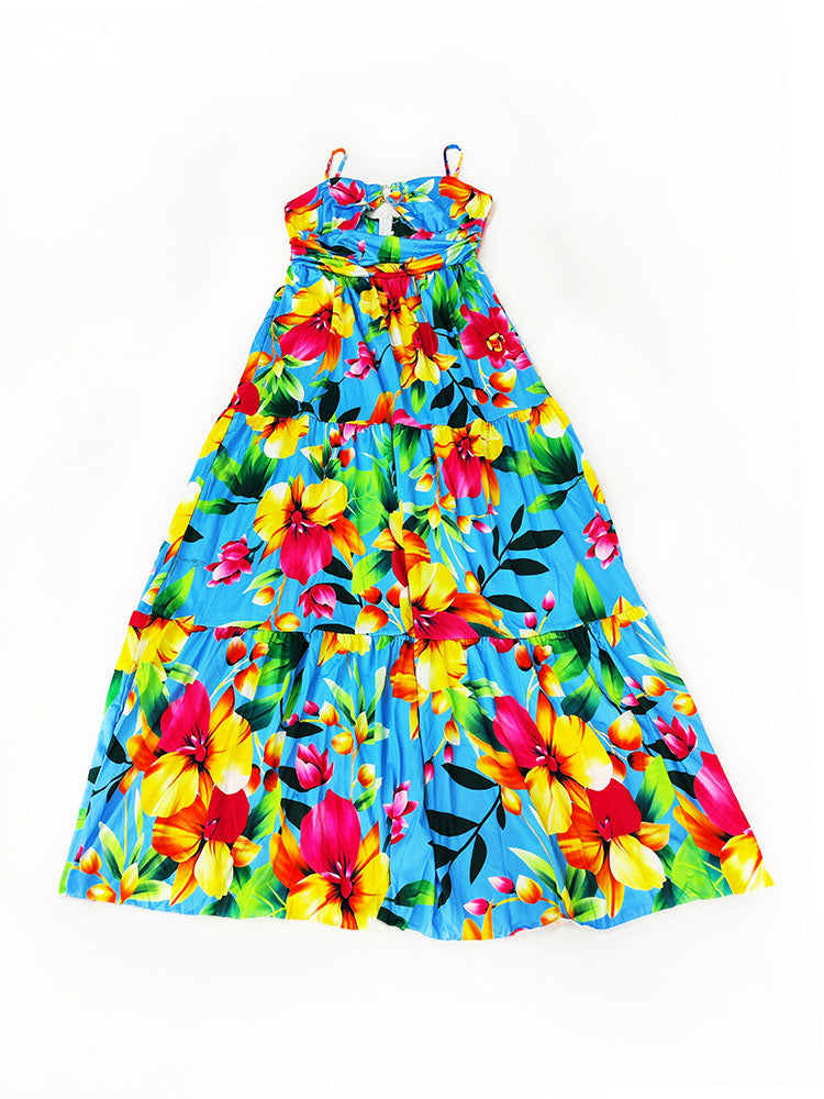 Spaghetti Strap Printed Tie-Dye Maxi Dress