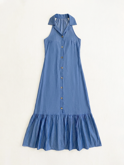 Sleeveless Ruffle Button Front Maxi Dress