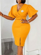 Elegant Lantern Sleeve Midi Dress