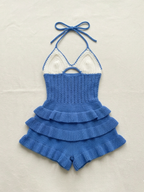 Crochet Flower Halter Backless Romper