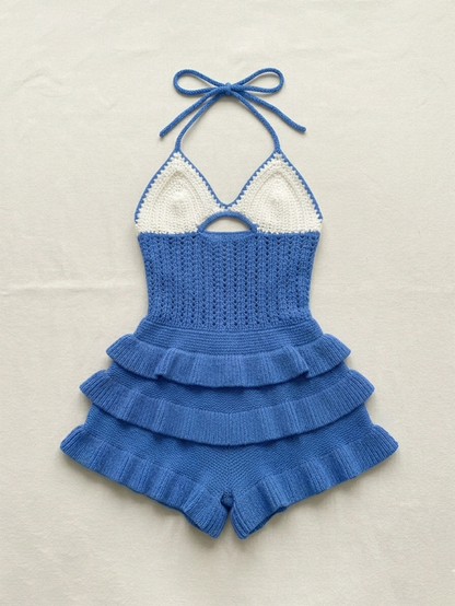 Crochet Flower Halter Backless Romper