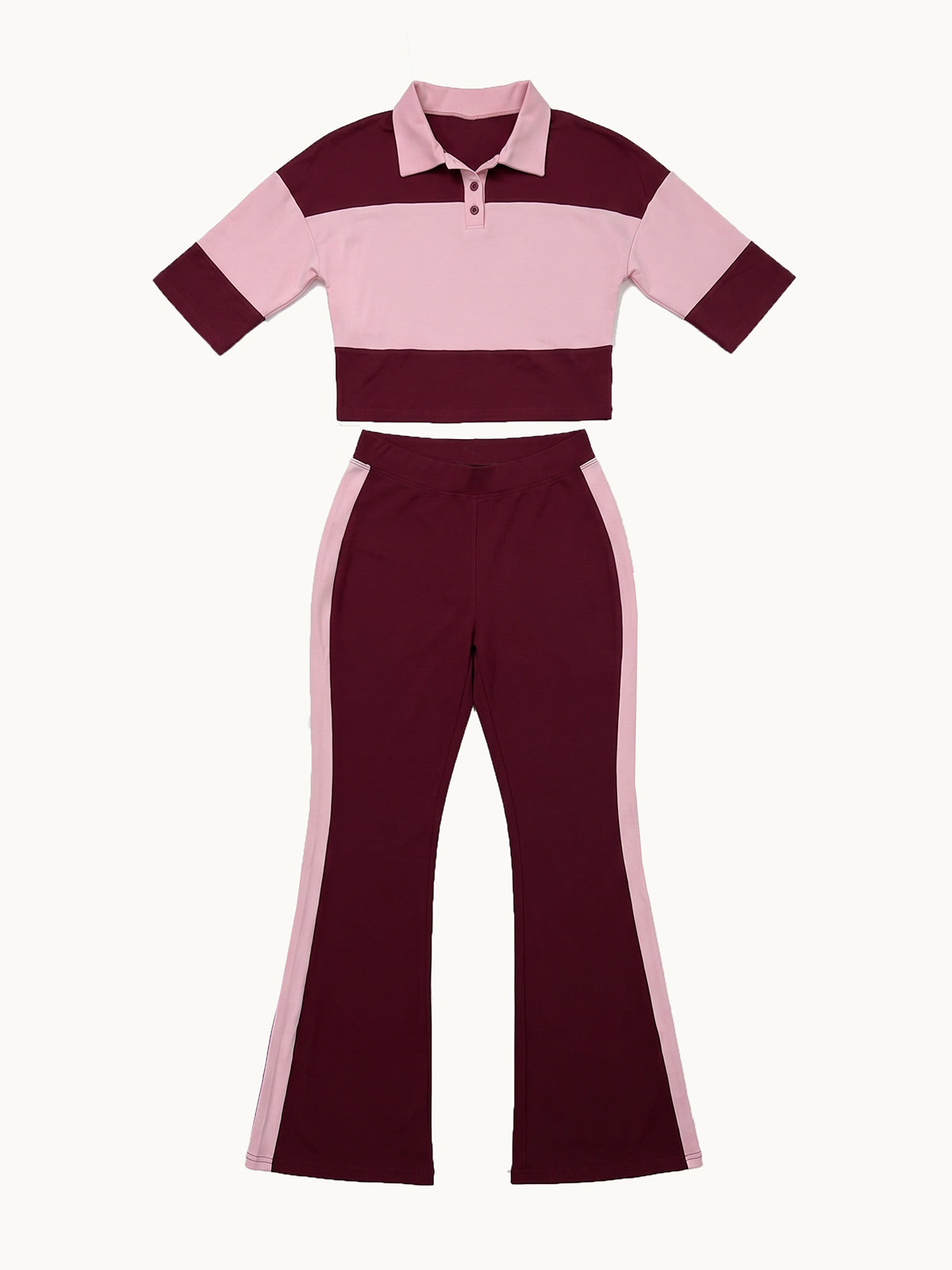 Colorblock Top Flare Pants Set