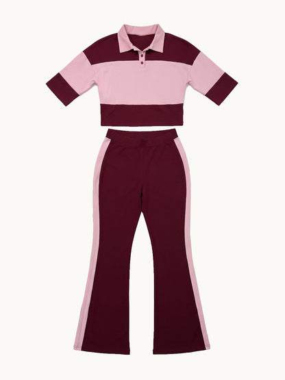 Colorblock Top Flare Pants Set