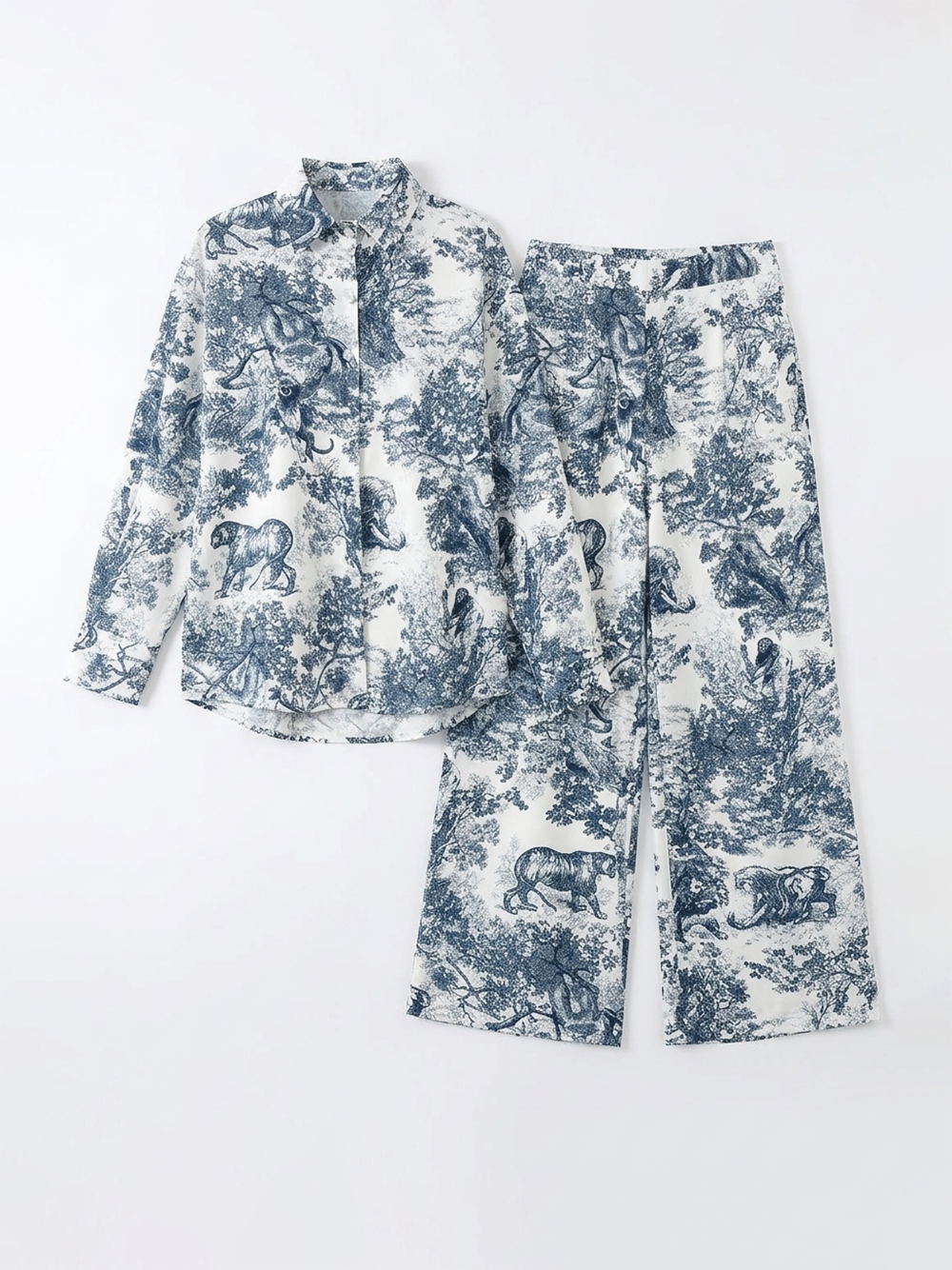 Printed Shirt Wide Leg Pants Set