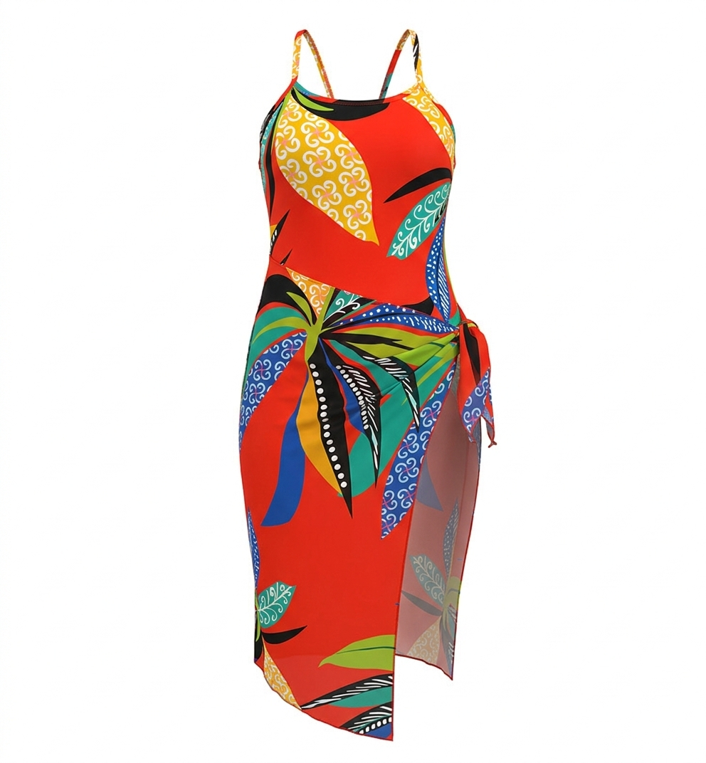 Plus Size Printed Swim Romper Cover Set