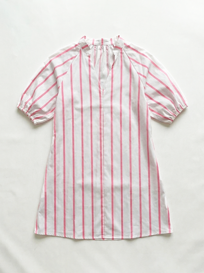 V Neck Stripe Puff Sleeve Mini Dress