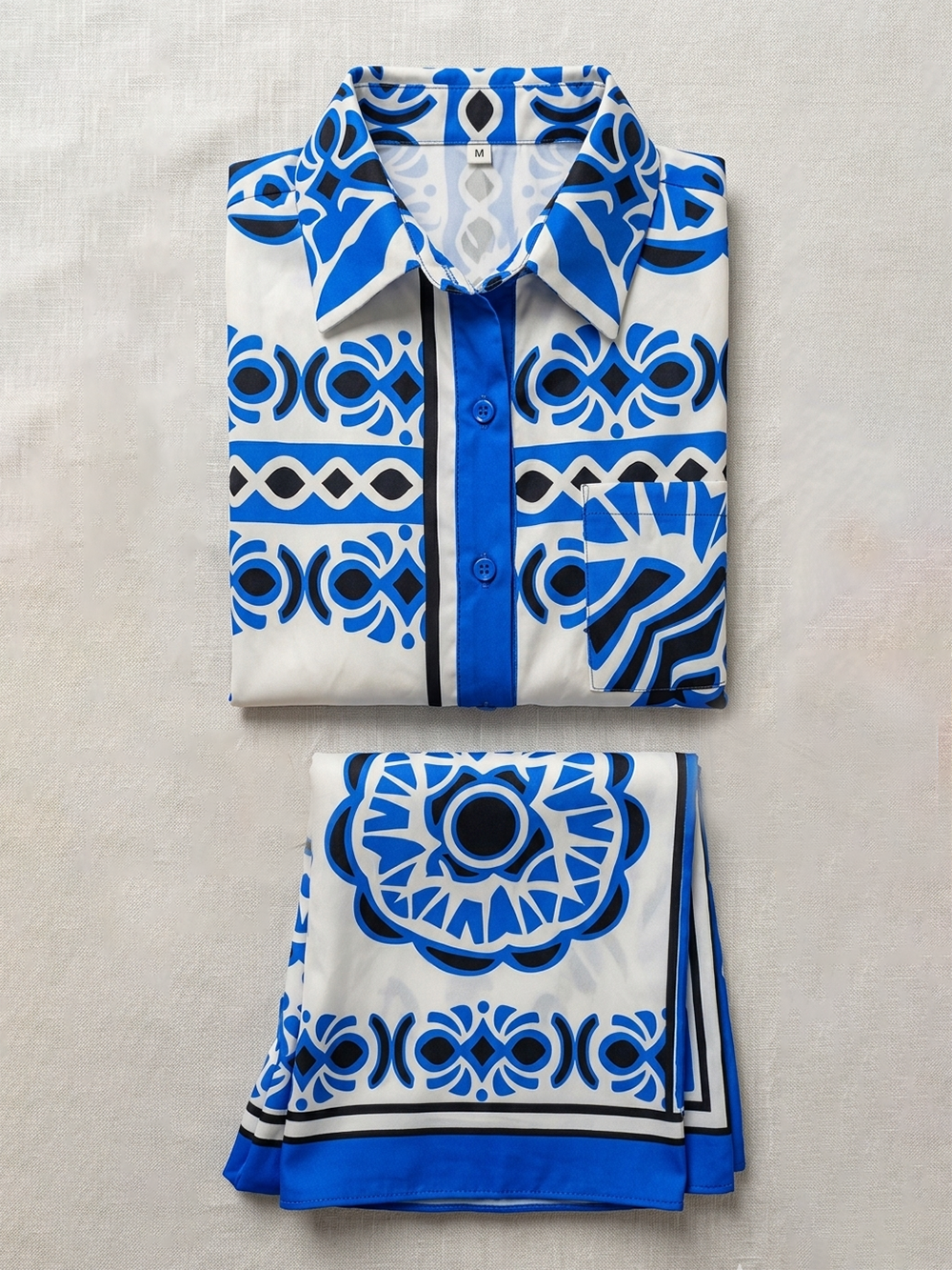 Printed Shirt Wide Leg Pants Set