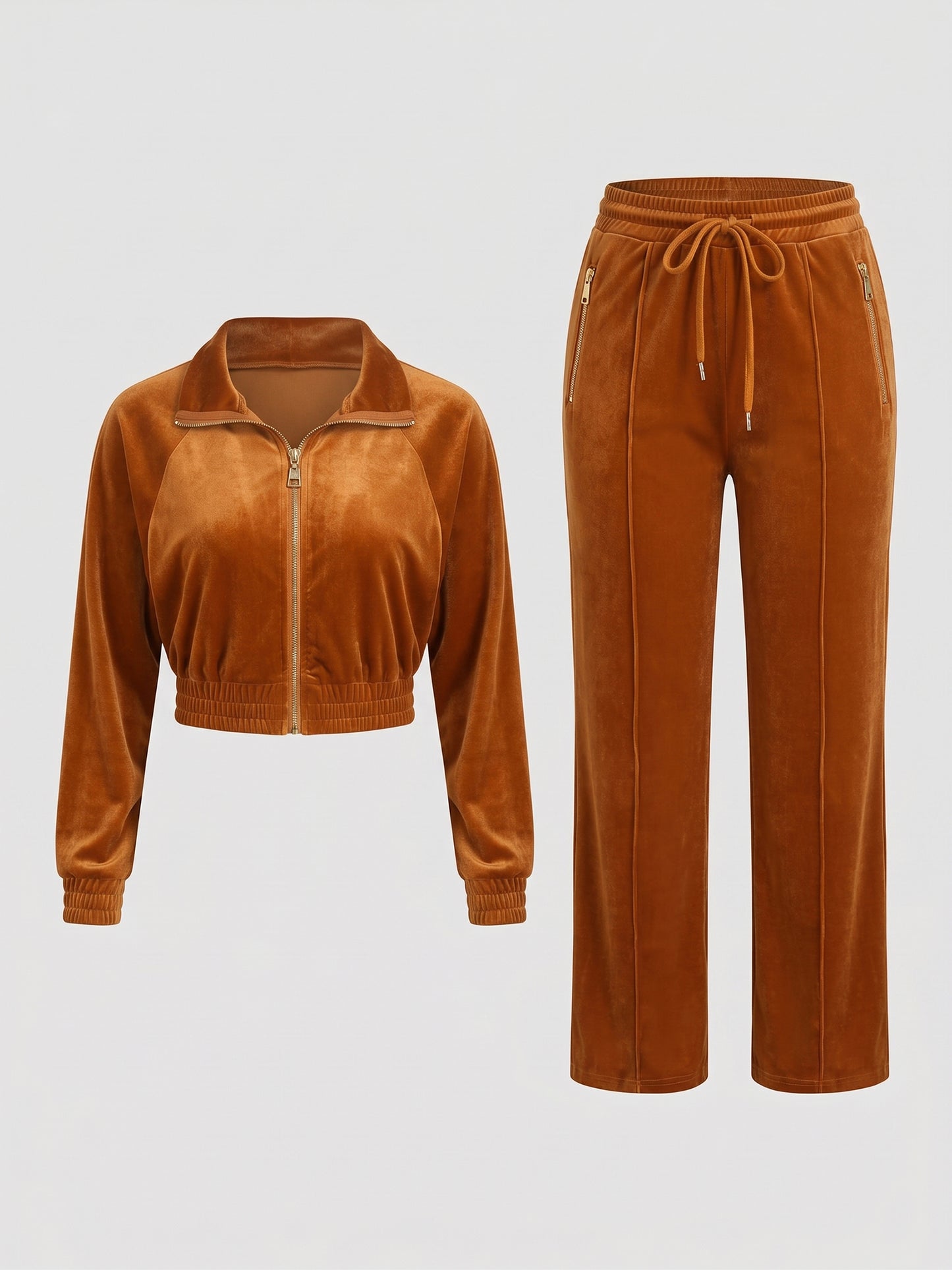Zipper Jacket Wide Leg Pants Set