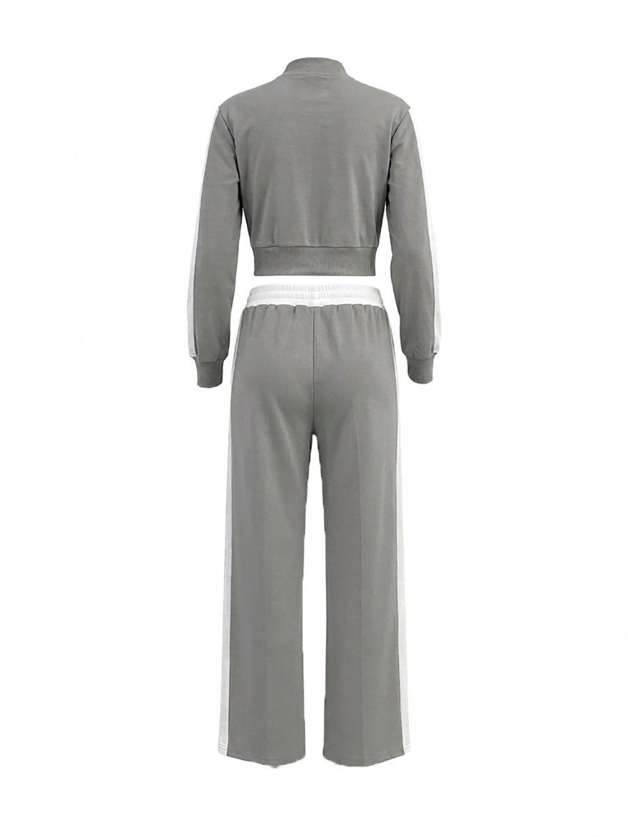 Sporty Jacket Wide Leg Pants Set