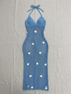 Crochet Flower Halter Backless Dress