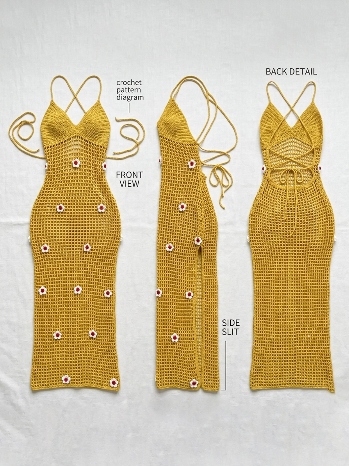 Crochet Flower Halter Backless Dress