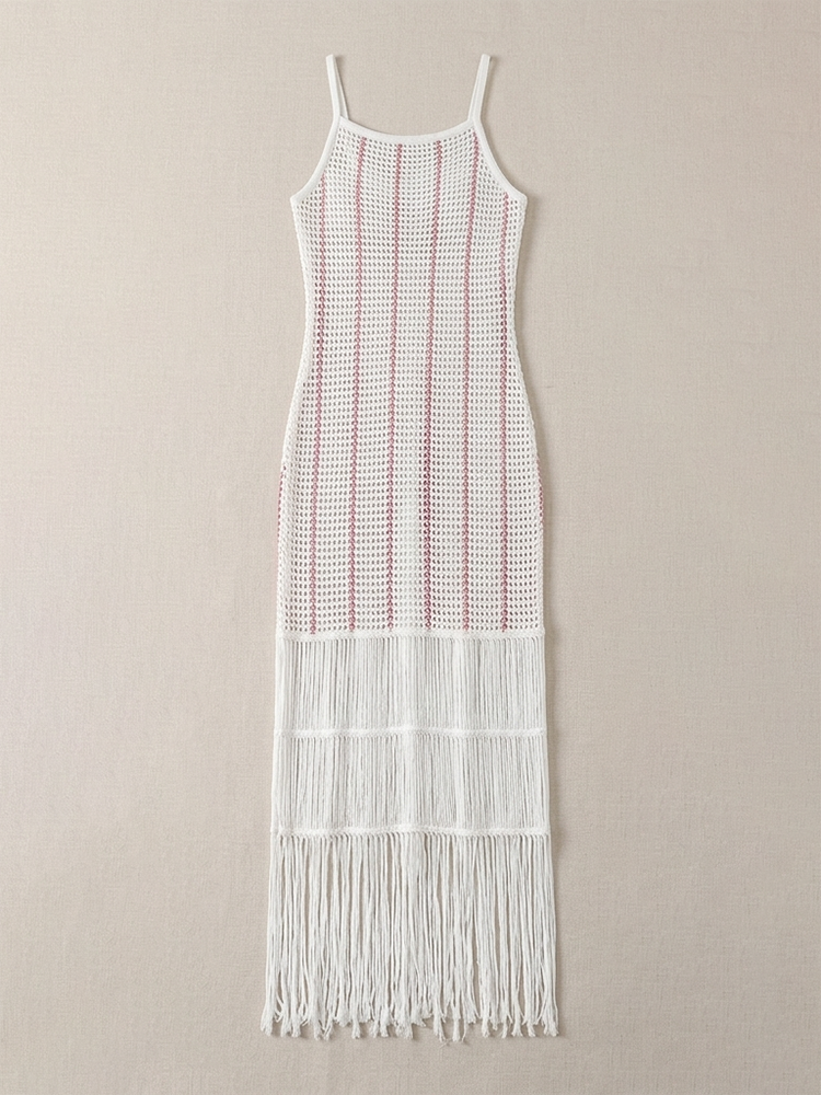 Crochet Fringe Sleeveless Beach Midi Dress
