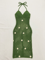 Crochet Flower Halter Backless Dress