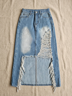 Distressed Denim Slit Maxi Skirt
