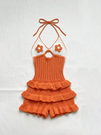 Crochet Flower Halter Backless Romper