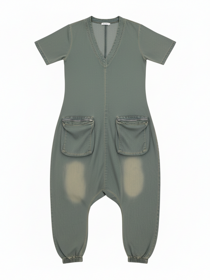 Pockets Bagged Denim Jumpsuit