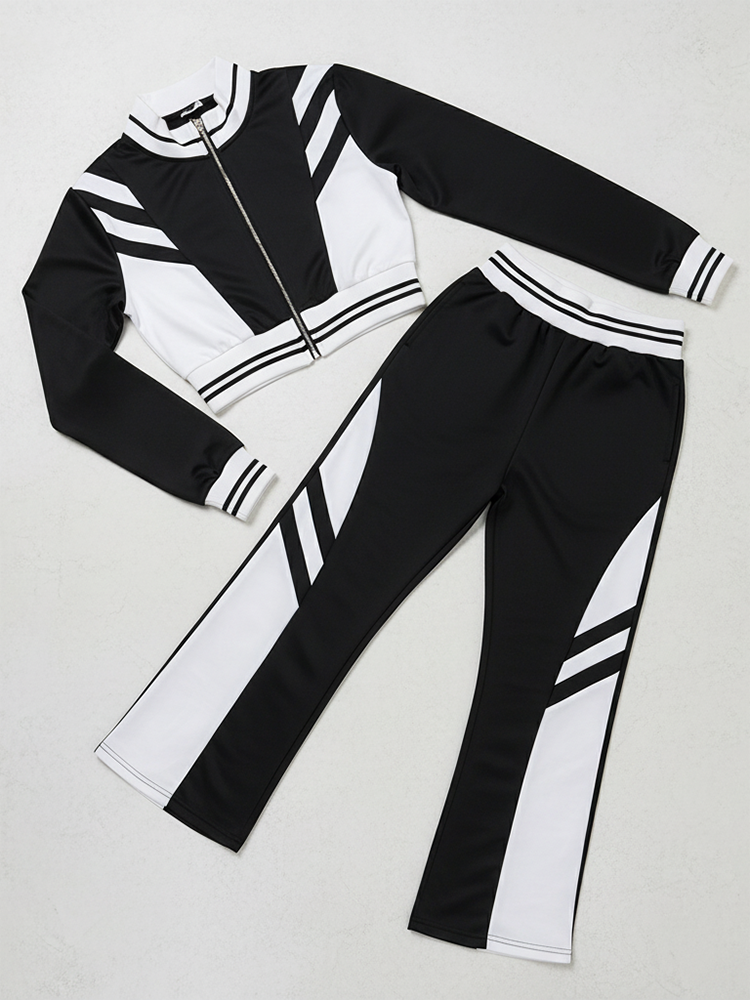 Zip Up Top Color Block Pants Set