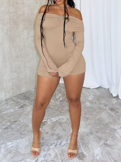 Off Shoulder Long Sleeve Bodycon Romper