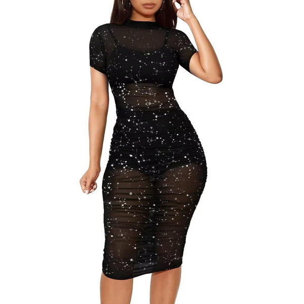 Three Piece Glitter Short Sleeve Dress Set