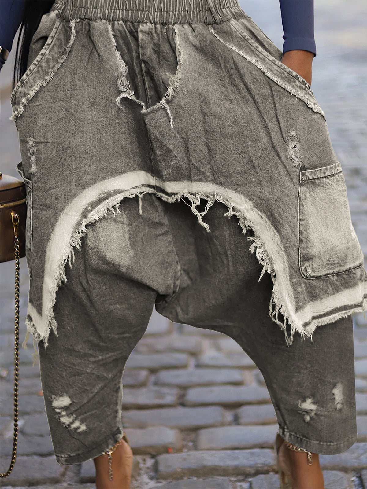 Distressed  Denim Harem Pants