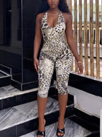 Leopard Halter Backless Romper