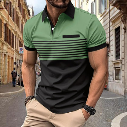 Mens Color Block Striped Polo Shirts