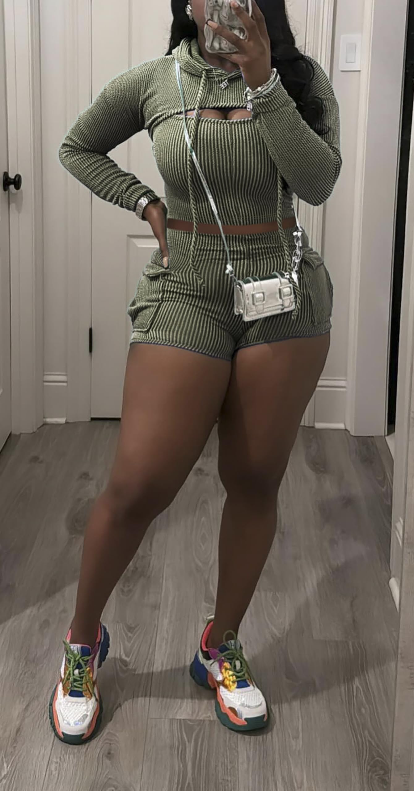 Three Piece Ribbed Hoodies Shorts Set